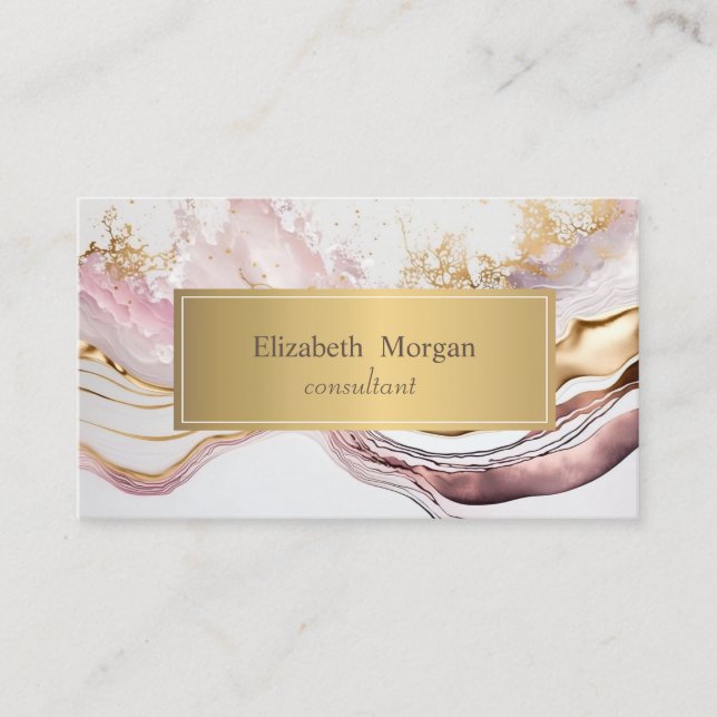 Elegant modern rosa marmor guld visitkort (Framsida)