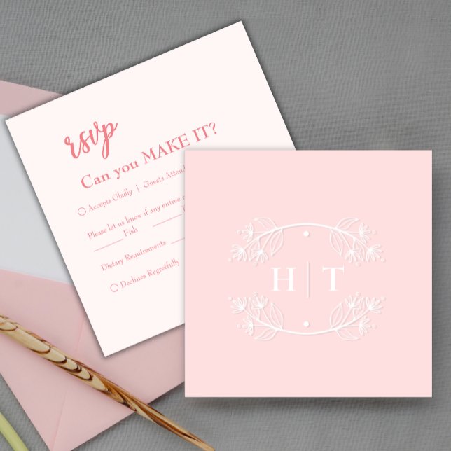 Elegant Modern Rosa Monogram Vapensköld Bröllop OS (Elegant Modern Pink Monogram Crest Wedding RSVP)