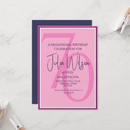 Elegant Modern Rosa Navy Script Födelsedag Inbjudningar