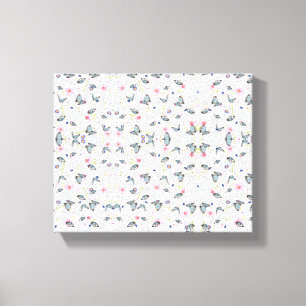 elegant modern rosa och blå fjäril och blommor canvastryck