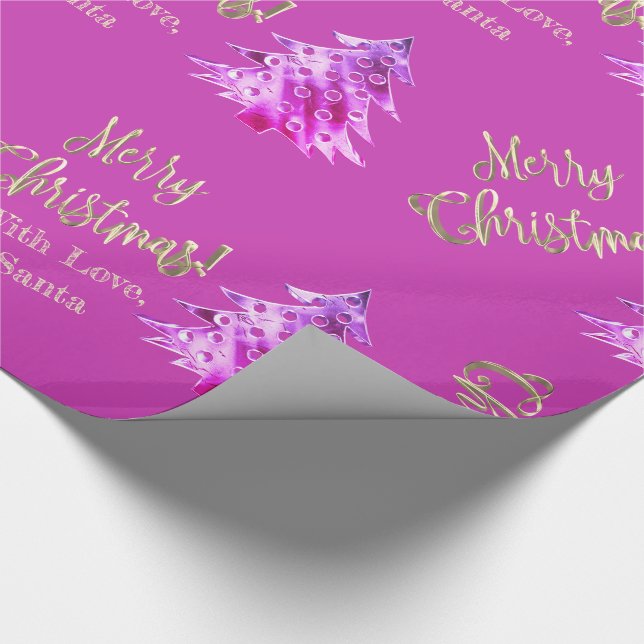 Elegant Modern Rosa och Chicen Guld Julgran Presentpapper (Hörn)