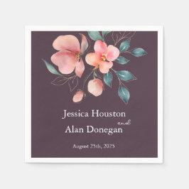 Elegant Modern Rosa och Guld Blommigt Bröllop Pappersservett