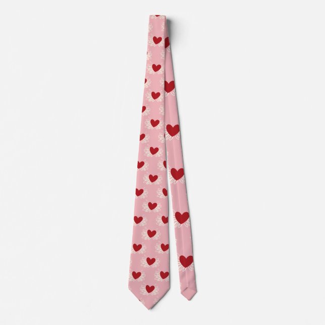 Elegant modern rosa och vit doodle hjärtmönster slips (Framsida)