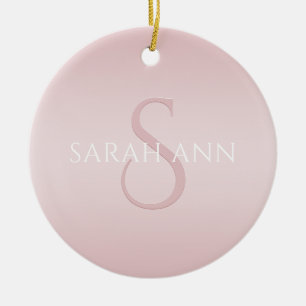 Elegant Modern Rosa Ombre Namn & Monogram Julgransprydnad Keramik