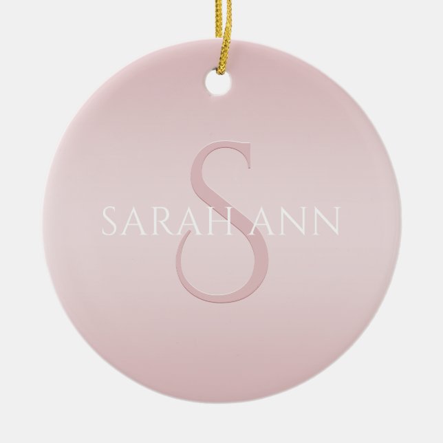 Elegant Modern  Rosa Ombre Namn & Monogram Julgransprydnad Keramik (Framsidan)