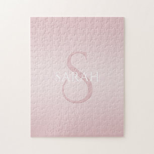 Elegant Modern Rosa Ombre Namn & Monogram Pussel