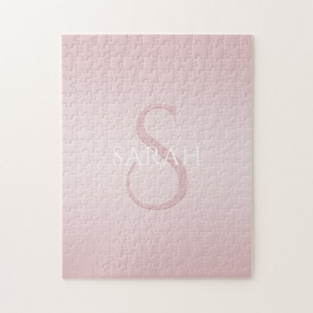 Elegant Modern  Rosa Ombre Namn & Monogram Pussel (Vertikal)