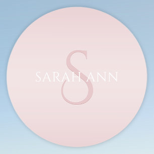 Elegant Modern Rosa Ombre Namn & Monogram Runt Klistermärke