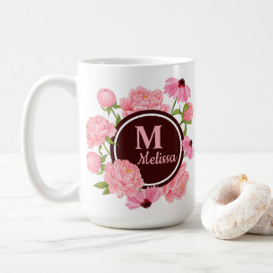 Elegant Modern Rosa Pion Vattenfärg Blommig Kaffemugg