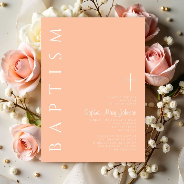 Elegant Modern Rosa Religiösa Kor Flickor i  Inbjudningar (Elegant Modern Pink Religious Cross Girl Baptism Invitation)