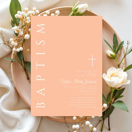 Elegant Modern Rosa Religiöst Kors Flickdop Inbjudningar