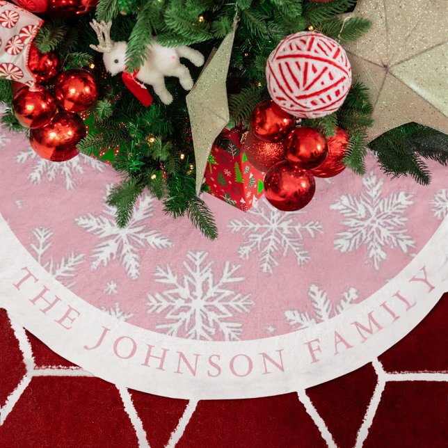 Elegant Modern Rosa Snöflingor mönster Julgransmatta Borstad Polyester (Elegant Modern Pink Snowflakes pattern Brushed Polyester Tree Skirt)