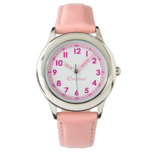 Elegant Modern Rosa Snyggt Anpassat namn Kids Watc Armbandsur