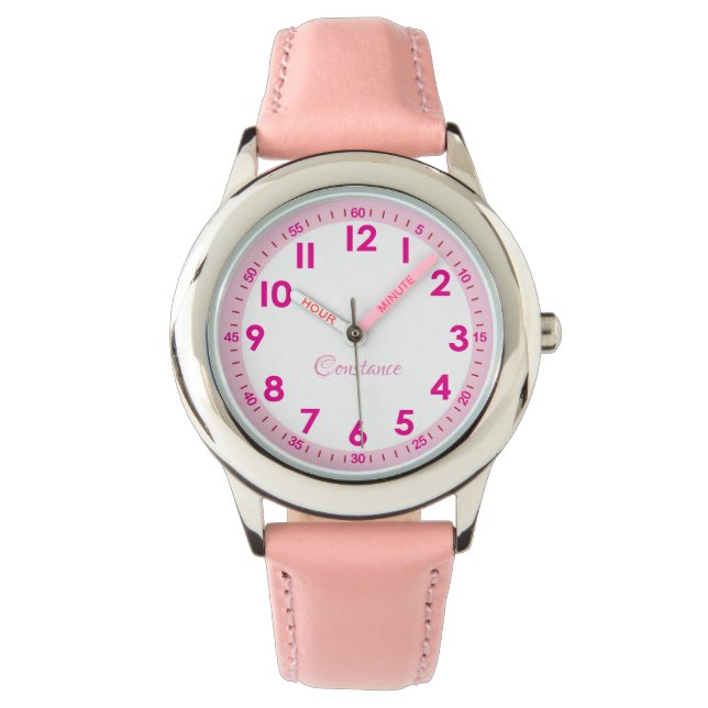 Elegant Modern Rosa Snyggt Anpassat namn Kids Watc Armbandsur (Framsida)