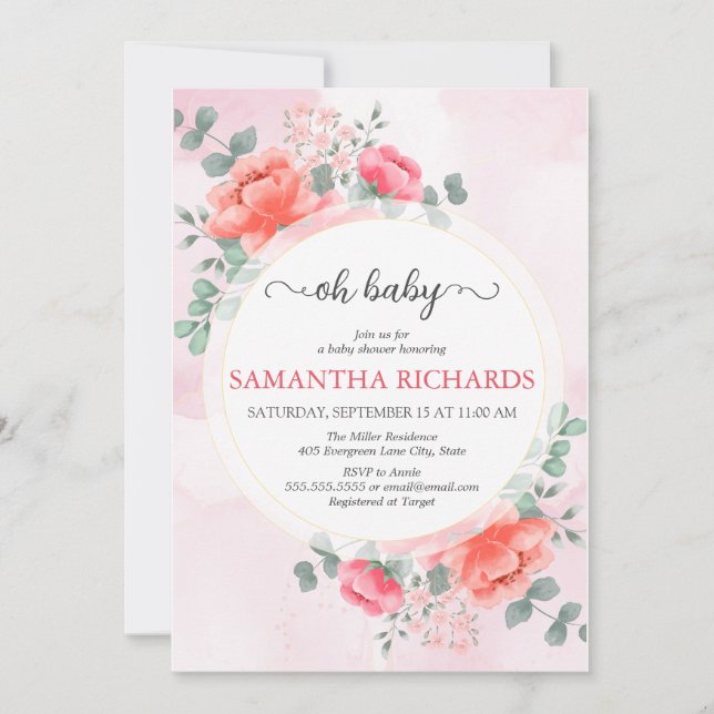 Elegant Modern  rosa vattenfärgsdusch för bebisbar Inbjudningar (Framsida)