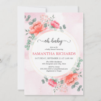 Elegant Modern  rosa vattenfärgsdusch för bebisbar Inbjudningar