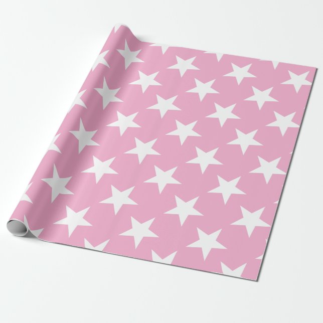 Elegant Modern Rosa White Stars Cute Design Gift Presentpapper (Utrullad)