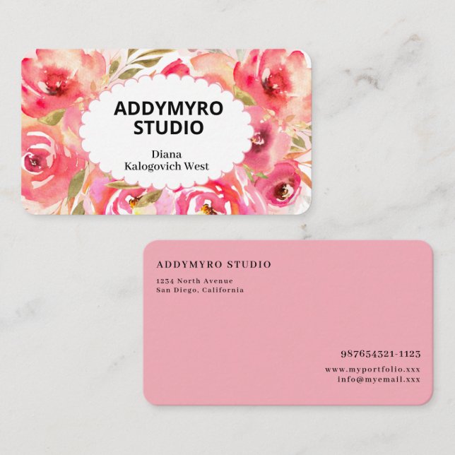 Elegant Modern Rose Floral Business Card Visitkort (Fram/baksida)