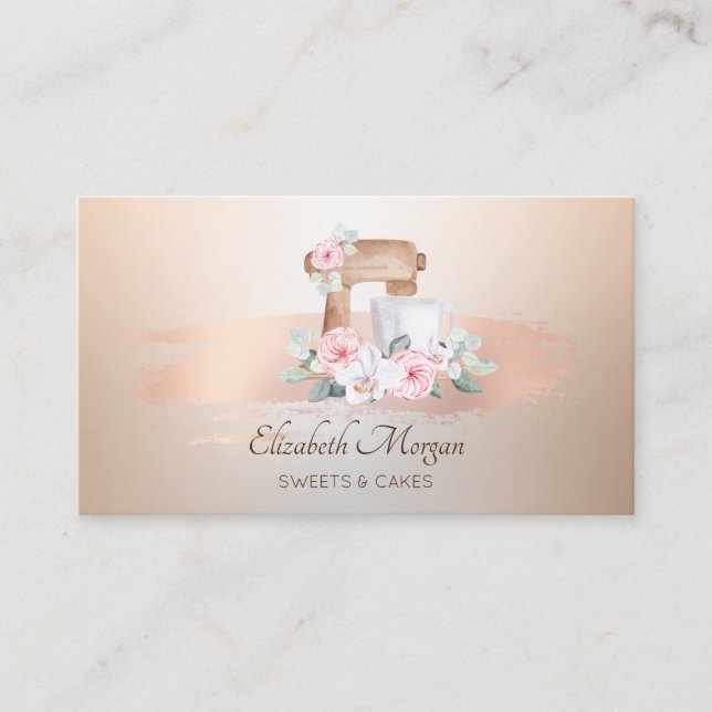 Elegant Modern, Rose Guld Penseldrag Mixer Blomma Visitkort (Framsida)
