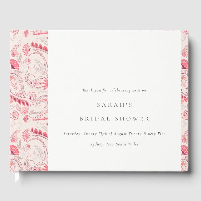 Elegant Modern Rosé Paisley Typografi Bröllopsdusc Gästböcker (Framsida)