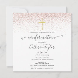 Elegant Modern Roséguld Glitter Konfirmation Inbjudningar