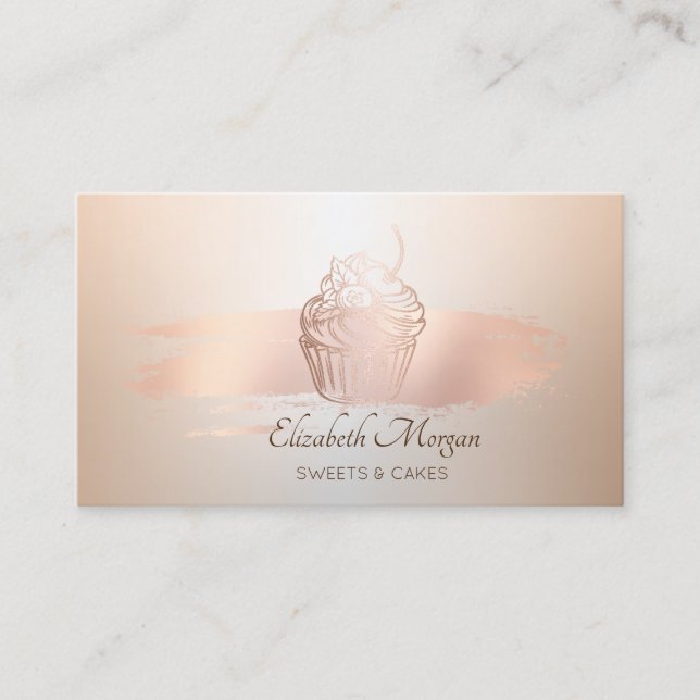 Elegant Modern, Roséguld Penseldrag Cupcake Visitkort (Framsida)