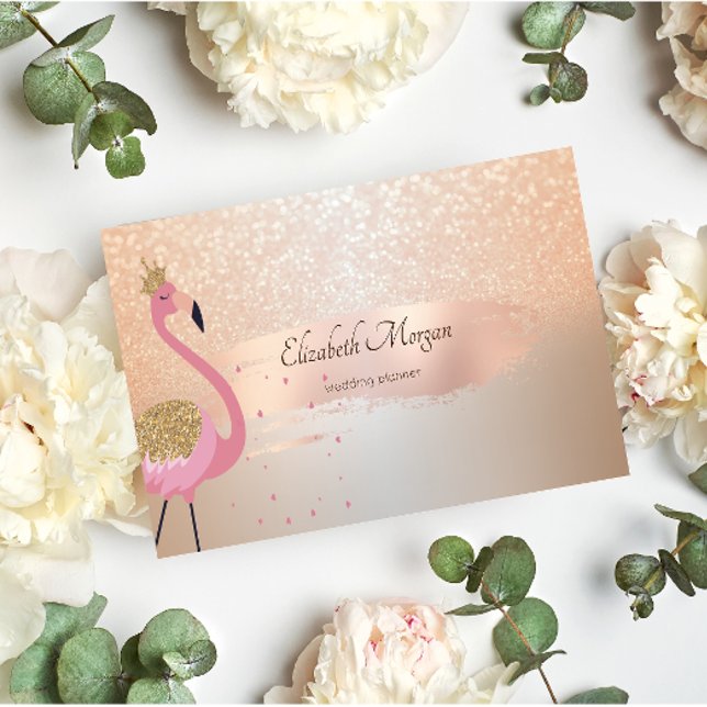 Elegant Modern, Roséguld Penseldrag, Flamingo Visitkort (Skapare uppladdad)