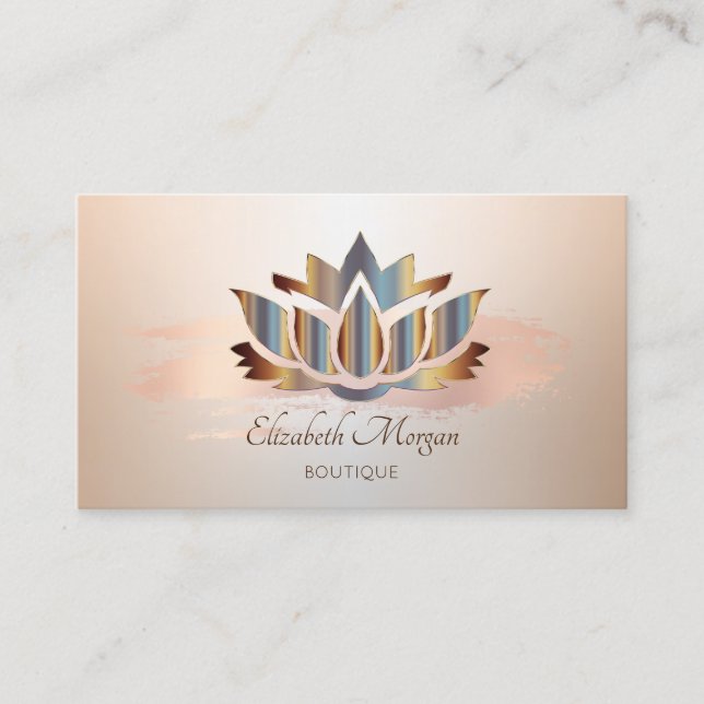 Elegant Modern, Roséguld Penseldrag Lotus Visitkort (Framsida)