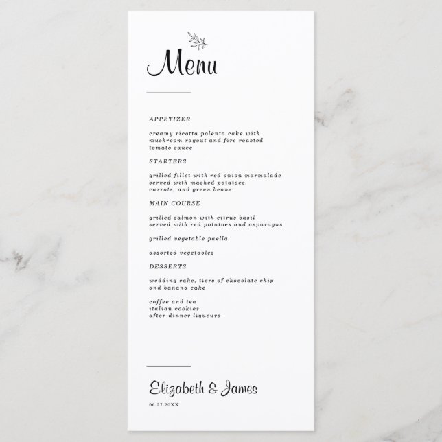 Elegant Modern Rustic Bröllop Menu Meny (Framsida)