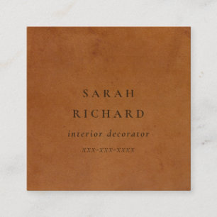 Elegant Modern Rustic Tan Leather Struktur Anpassn Fyrkantigt Visitkort