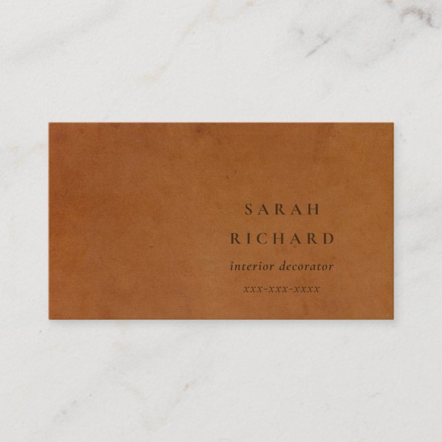 Elegant Modern Rustic Tan Leather Struktur Anpassn Visitkort (Framsida)