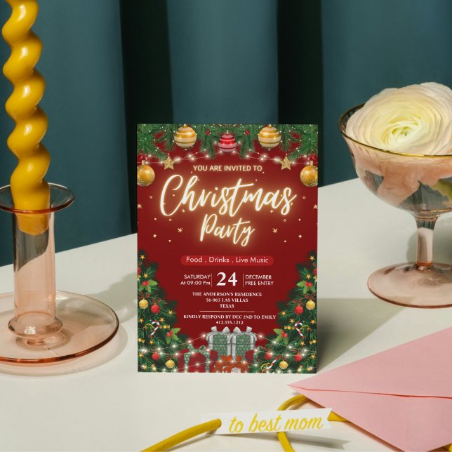 Elegant Modern Rutig Grön Julfest  Inbjudningar (Elegant Modern Plaid Green Christmas Party Invitation)