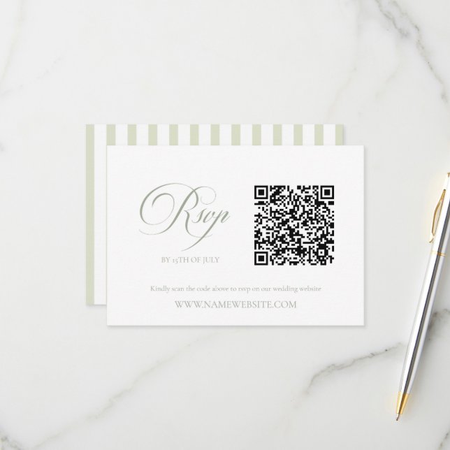 Elegant Modern Sage Green Wedding QR Code OSA Kort (Fram/Back In Situ)