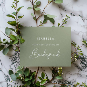 Elegant & Modern Sage Grönt Bridesmaid Tack Kort