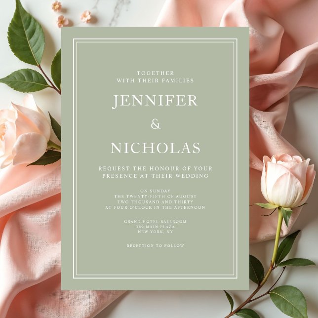 Elegant Modern Sage Grönt Bröllop Inbjudningar (Elegant Modern Sage Green Wedding Invitation)