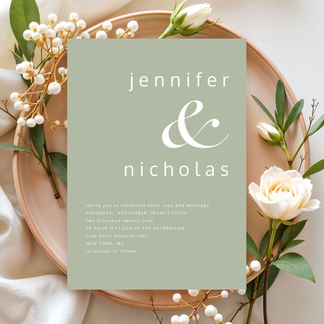 Elegant Modern Sage Grönt Bröllop Inbjudningar (Elegant Modern Sage Green Wedding Invitation)