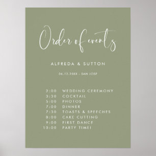 Elegant Modern Sage Grönt bröllop Ordning för even Poster