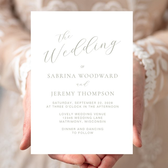 Elegant Modern Sage Grönt Calligraphy Bröllop Inbjudningar (Skapare uppladdad)