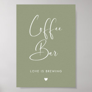 Elegant & Modern Sage Grönt Coffee Pub-tecken Poster