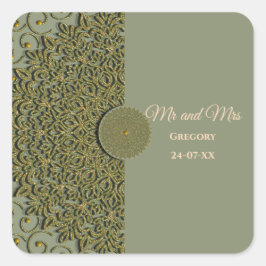 Elegant Modern Sage grönt & guld Classic Fyrkantigt Klistermärke