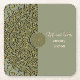 Elegant Modern Sage grönt & guld Classic Underlägg Papper Kvadrat