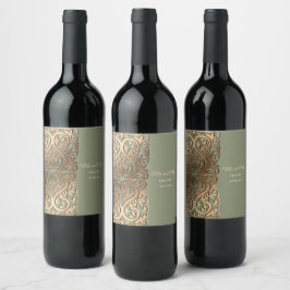 Elegant Modern Sage grönt & guld Faux Guld Luxury Vinflaska Etikett