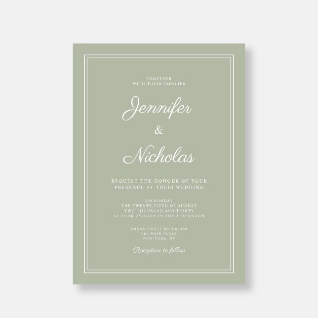 Elegant Modern Sage Grönt Script Bröllop Inbjudningar (Elegant Modern Sage Green Script Wedding Invitation)