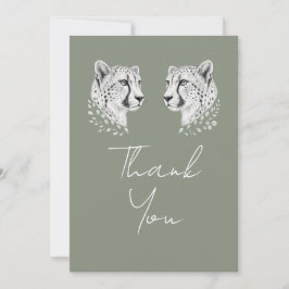 Elegant Modern Sage Vit Cheetah Konst Bröllop Tack Kort