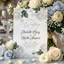 Elegant Modern Sage Vit Ros Blommig Bröllop Inbjudningar