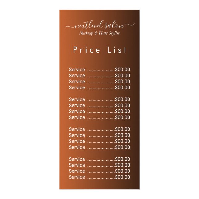 Elegant Modern Salon Price List Rack Card  Reklamkort (Framsidan)