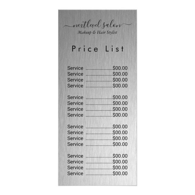 Elegant Modern Salon Price List Rack Card Reklamkort (Framsidan)