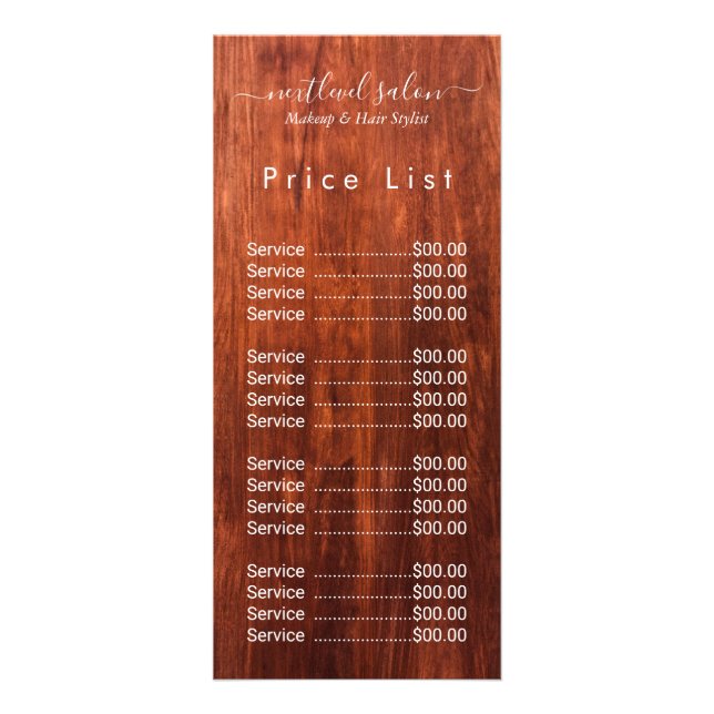 Elegant Modern Salong Prislista Rackkort  Reklamkort (Framsidan)