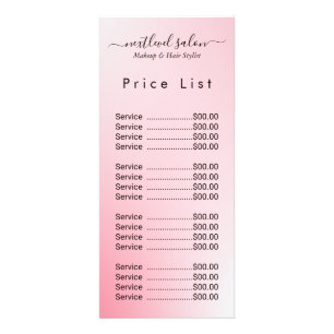 Elegant Modern Salongs Prislista Displaykort Reklamkort