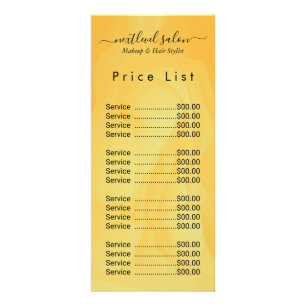 Elegant Modern Salongs Prislista Displaykort Reklamkort